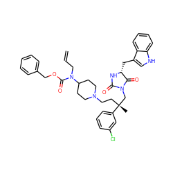 C=CCN(C(=O)OCc1ccccc1)C1CCN(CC[C@](C)(CN2C(=O)N[C@H](Cc3c[nH]c4ccccc34)C2=O)c2cccc(Cl)c2)CC1 ZINC000026840858