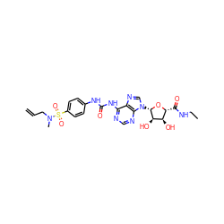 C=CCN(C)S(=O)(=O)c1ccc(NC(=O)Nc2ncnc3c2ncn3[C@@H]2O[C@H](C(=O)NCC)[C@@H](O)[C@H]2O)cc1 ZINC000049785929