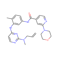 C=CCN(C)c1nccc(Nc2cc(NC(=O)c3ccnc(N4CCOCC4)c3)ccc2C)n1 ZINC000028366310