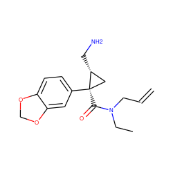 C=CCN(CC)C(=O)[C@@]1(c2ccc3c(c2)OCO3)C[C@H]1CN ZINC000029047881