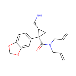 C=CCN(CC=C)C(=O)[C@@]1(c2ccc3c(c2)OCO3)C[C@H]1CN ZINC000029047869