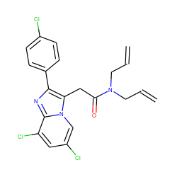 C=CCN(CC=C)C(=O)Cc1c(-c2ccc(Cl)cc2)nc2c(Cl)cc(Cl)cn12 ZINC000013607361