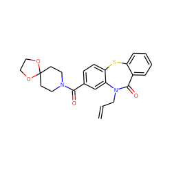 C=CCN1C(=O)c2ccccc2Sc2ccc(C(=O)N3CCC4(CC3)OCCO4)cc21 ZINC000003040737