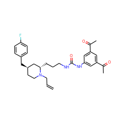 C=CCN1CC[C@@H](Cc2ccc(F)cc2)C[C@@H]1CCCNC(=O)Nc1cc(C(C)=O)cc(C(C)=O)c1 ZINC000036093280