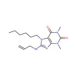 C=CCNc1nc2c(c(=O)n(C)c(=O)n2C)n1CCCCCC ZINC000012647922