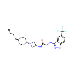 C=CCO[C@H]1CC[C@@H](N2CC(NC(=O)CNc3n[nH]c4ccc(C(F)(F)F)cc34)C2)CC1 ZINC000261175350