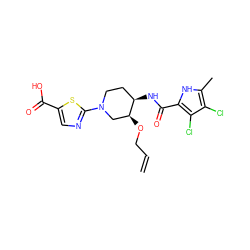 C=CCO[C@H]1CN(c2ncc(C(=O)O)s2)CC[C@H]1NC(=O)c1[nH]c(C)c(Cl)c1Cl ZINC000224130705