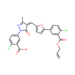 C=CCOC(=O)c1cc(-c2ccc(/C=C3\C(=O)N(c4ccc(Cl)c(C(=O)O)c4)N=C3C)o2)ccc1Cl ZINC000100147482