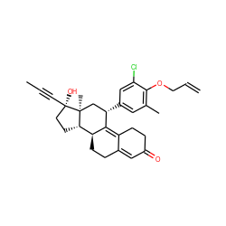 C=CCOc1c(C)cc([C@H]2C[C@@]3(C)[C@@H](CC[C@@]3(O)C#CC)[C@@H]3CCC4=CC(=O)CCC4=C32)cc1Cl ZINC000034802080