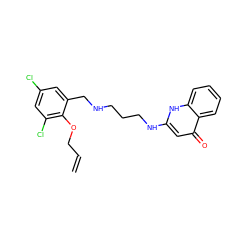 C=CCOc1c(Cl)cc(Cl)cc1CNCCCNc1cc(=O)c2ccccc2[nH]1 ZINC000013487764