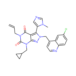 C=CCn1c(=O)c2c(-c3cncn3C)n(Cc3ccnc4ccc(Cl)cc34)nc2n(CC2CC2)c1=O ZINC000084730412