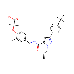 C=CCn1nc(-c2ccc(C(C)(C)C)cc2)cc1C(=O)NCc1ccc(OC(C)(C)C(=O)O)c(C)c1 ZINC000040392616