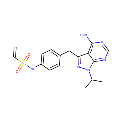 C=CS(=O)(=O)Nc1ccc(Cc2nn(C(C)C)c3ncnc(N)c23)cc1 ZINC000148270377