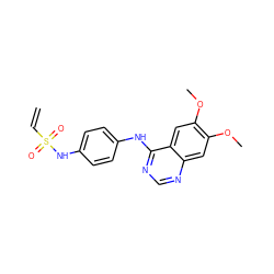 C=CS(=O)(=O)Nc1ccc(Nc2ncnc3cc(OC)c(OC)cc23)cc1 ZINC000148830965