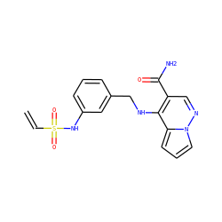 C=CS(=O)(=O)Nc1cccc(CNc2c(C(N)=O)cnn3cccc23)c1 ZINC001772584415