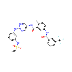 C=CS(=O)(=O)Nc1cccc(Nc2ncc(NC(=O)c3cc(NC(=O)c4cccc(C(F)(F)F)c4)ccc3C)cn2)c1 ZINC000169353169