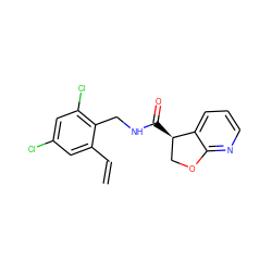 C=Cc1cc(Cl)cc(Cl)c1CNC(=O)[C@@H]1COc2ncccc21 ZINC000205615964