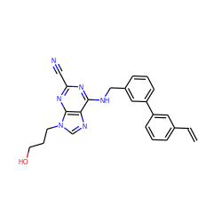 C=Cc1cccc(-c2cccc(CNc3nc(C#N)nc4c3ncn4CCCO)c2)c1 ZINC000040974077