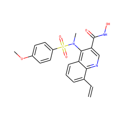 C=Cc1cccc2c(N(C)S(=O)(=O)c3ccc(OC)cc3)c(C(=O)NO)cnc12 ZINC000013489435