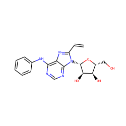 C=Cc1nc2c(Nc3ccccc3)ncnc2n1[C@@H]1O[C@H](CO)[C@@H](O)[C@H]1O ZINC000013643694