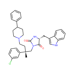 C[C@@](CCN1CCC(c2ccccc2)CC1)(CN1C(=O)N[C@H](Cc2c[nH]c3ccccc23)C1=O)c1cccc(Cl)c1 ZINC000026839070