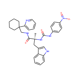 C[C@@](Cc1c[nH]c2ccccc12)(NC(=O)Nc1ccc([N+](=O)[O-])cc1)C(=O)NCC1(c2ccccn2)CCCCC1 ZINC000003951092