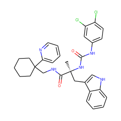 C[C@@](Cc1c[nH]c2ccccc12)(NC(=O)Nc1ccc(Cl)c(Cl)c1)C(=O)NCC1(c2ccccn2)CCCCC1 ZINC000026577763