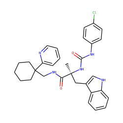 C[C@@](Cc1c[nH]c2ccccc12)(NC(=O)Nc1ccc(Cl)cc1)C(=O)NCC1(c2ccccn2)CCCCC1 ZINC000026577765