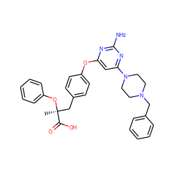 C[C@@](Cc1ccc(Oc2cc(N3CCN(Cc4ccccc4)CC3)nc(N)n2)cc1)(Oc1ccccc1)C(=O)O ZINC000043071565