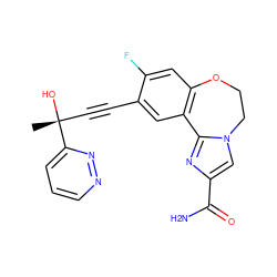 C[C@@](O)(C#Cc1cc2c(cc1F)OCCn1cc(C(N)=O)nc1-2)c1cccnn1 ZINC000205808423