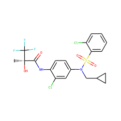 C[C@@](O)(C(=O)Nc1ccc(N(CC2CC2)S(=O)(=O)c2ccccc2Cl)cc1Cl)C(F)(F)F ZINC000040431299