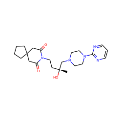 C[C@@](O)(CCN1C(=O)CC2(CCCC2)CC1=O)CN1CCN(c2ncccn2)CC1 ZINC000029462185