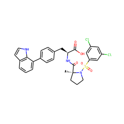 C[C@@]1(C(=O)N[C@@H](Cc2ccc(-c3cccc4cc[nH]c34)cc2)C(=O)O)CCCN1S(=O)(=O)c1cc(Cl)cc(Cl)c1 ZINC000026643707