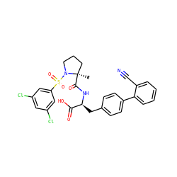 C[C@@]1(C(=O)N[C@@H](Cc2ccc(-c3ccccc3C#N)cc2)C(=O)O)CCCN1S(=O)(=O)c1cc(Cl)cc(Cl)c1 ZINC000026653092