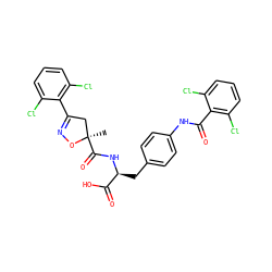 C[C@@]1(C(=O)N[C@@H](Cc2ccc(NC(=O)c3c(Cl)cccc3Cl)cc2)C(=O)O)CC(c2c(Cl)cccc2Cl)=NO1 ZINC000059629847