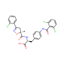 C[C@@]1(C(=O)N[C@@H](Cc2ccc(NC(=O)c3c(Cl)cccc3Cl)cc2)C(=O)O)CC(c2ccccc2Cl)=NO1 ZINC000059629838