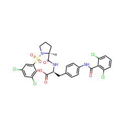 C[C@@]1(C(=O)N[C@@H](Cc2ccc(NC(=O)c3c(Cl)cccc3Cl)cc2)C(=O)O)CCCN1S(=O)(=O)c1cc(Cl)cc(Cl)c1 ZINC000029556906