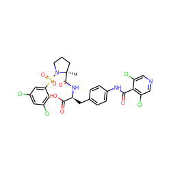 C[C@@]1(C(=O)N[C@@H](Cc2ccc(NC(=O)c3c(Cl)cncc3Cl)cc2)C(=O)O)CCCN1S(=O)(=O)c1cc(Cl)cc(Cl)c1 ZINC000049898178