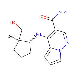 C[C@@]1(CO)CCC[C@H]1Nc1c(C(N)=O)cnn2cccc12 ZINC000299820145