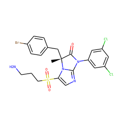 C[C@@]1(Cc2ccc(Br)cc2)C(=O)N(c2cc(Cl)cc(Cl)c2)c2ncc(S(=O)(=O)CCCN)n21 ZINC000028463621