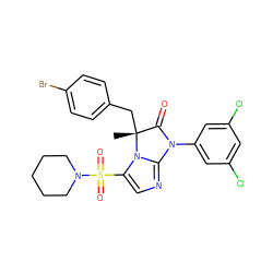 C[C@@]1(Cc2ccc(Br)cc2)C(=O)N(c2cc(Cl)cc(Cl)c2)c2ncc(S(=O)(=O)N3CCCCC3)n21 ZINC000028458321