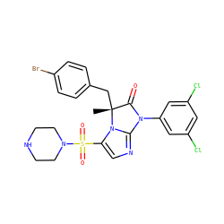 C[C@@]1(Cc2ccc(Br)cc2)C(=O)N(c2cc(Cl)cc(Cl)c2)c2ncc(S(=O)(=O)N3CCNCC3)n21 ZINC000028456172