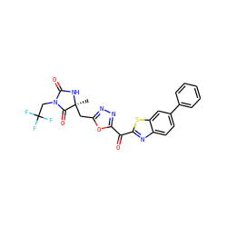 C[C@@]1(Cc2nnc(C(=O)c3nc4ccc(-c5ccccc5)cc4s3)o2)NC(=O)N(CC(F)(F)F)C1=O ZINC000147131860