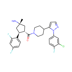 C[C@@]1(N)C[C@H](C(=O)N2CCC(c3ccnn3-c3ccc(F)c(Cl)c3)CC2)[C@@H](c2ccc(F)cc2F)C1 ZINC000084654832