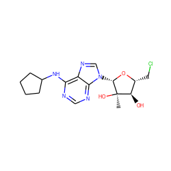 C[C@@]1(O)[C@H](O)[C@@H](CCl)O[C@H]1n1cnc2c(NC3CCCC3)ncnc21 ZINC000040405043