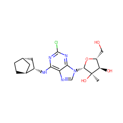 C[C@@]1(O)[C@H](O)[C@@H](CO)O[C@H]1n1cnc2c(N[C@H]3C[C@H]4CC[C@H]3C4)nc(Cl)nc21 ZINC000261162415