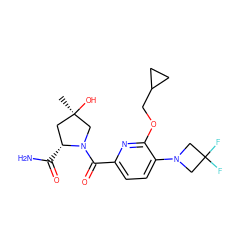 C[C@@]1(O)C[C@@H](C(N)=O)N(C(=O)c2ccc(N3CC(F)(F)C3)c(OCC3CC3)n2)C1 ZINC000146221991