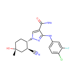 C[C@@]1(O)CC[C@H](n2cc(C(N)=O)c(Nc3ccc(Cl)c(F)c3)n2)[C@@H](C#N)C1 ZINC000221864242