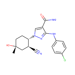 C[C@@]1(O)CC[C@H](n2cc(C(N)=O)c(Nc3ccc(Cl)cc3)n2)[C@@H](C#N)C1 ZINC000222982028