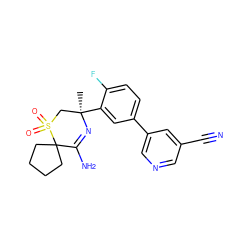 C[C@@]1(c2cc(-c3cncc(C#N)c3)ccc2F)CS(=O)(=O)C2(CCCC2)C(N)=N1 ZINC000207726450